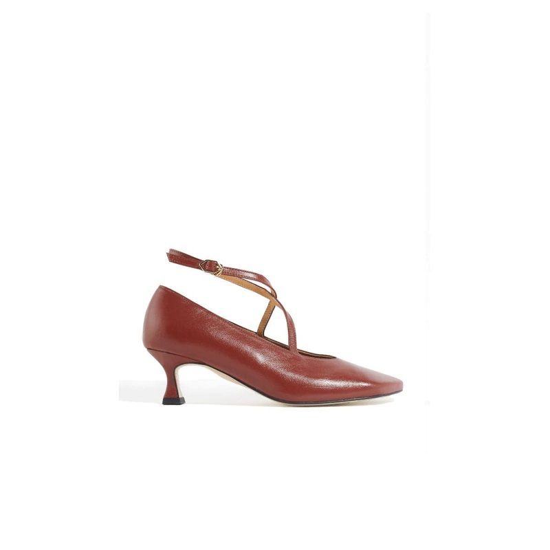 PISA BROWN X-STRAP HEELS