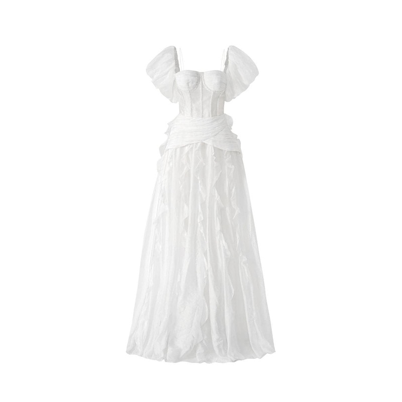 WHITE GARCIA SILK RUFFLES DRESS