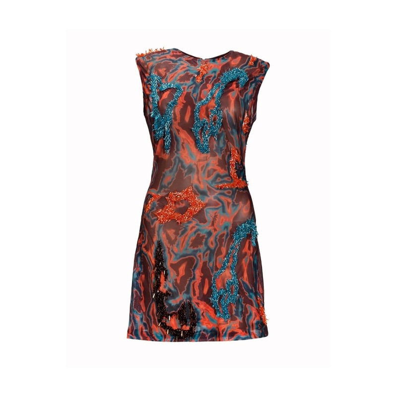 ZUSI SLEEVELESS BLUE BROWN MINI DRESS