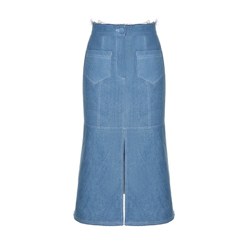 AQUA DENIM MIDI SKIRT