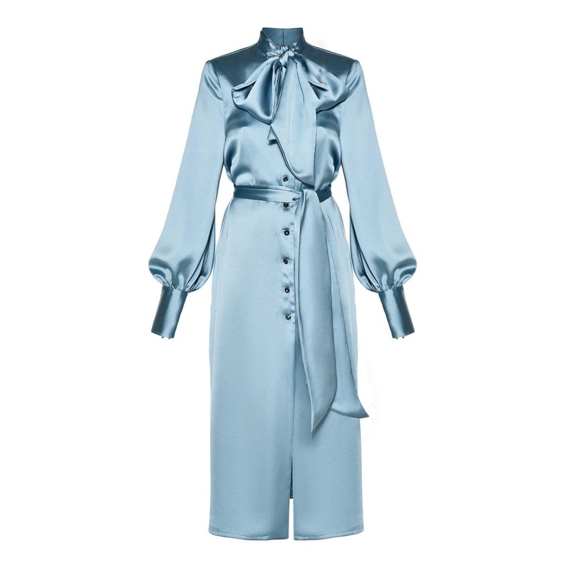 AQUA LONG SLEEVE MIDI DRESS