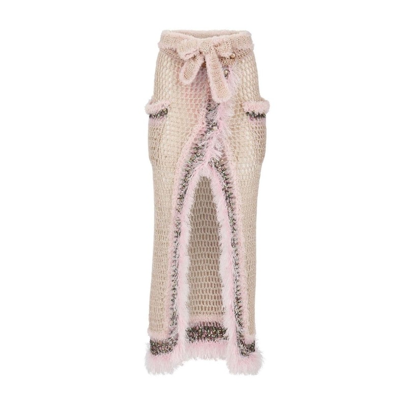 BABY PINK HANDMADE KNITTED MIDI SKIRT