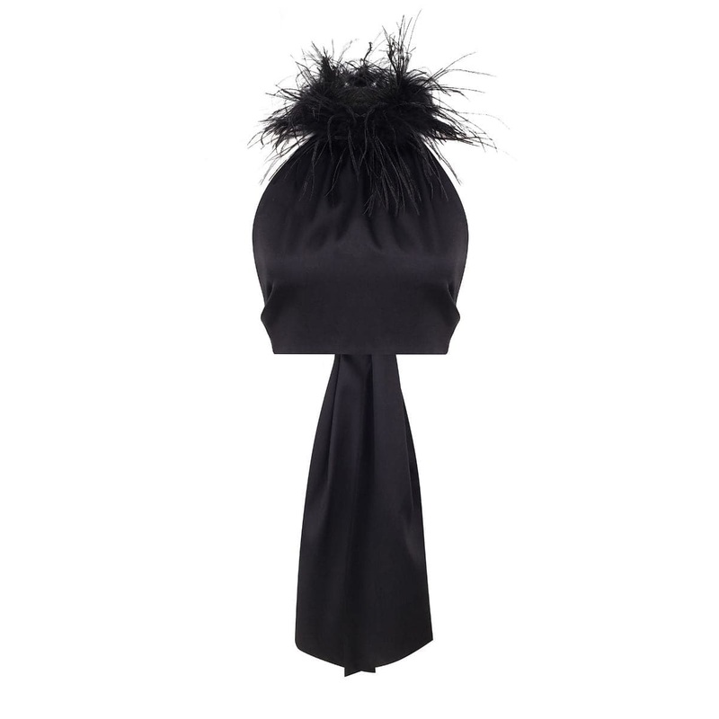 BLACK KAIA FEATHER HALTER TOP