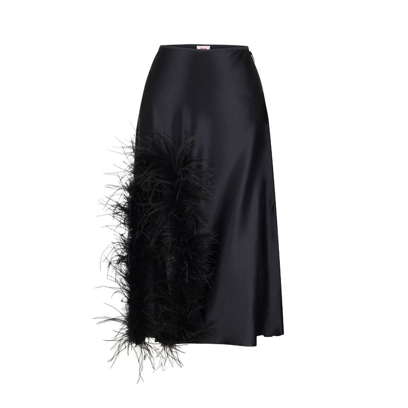 BLACK LAETITIA FEATHER MIDI SKIRT