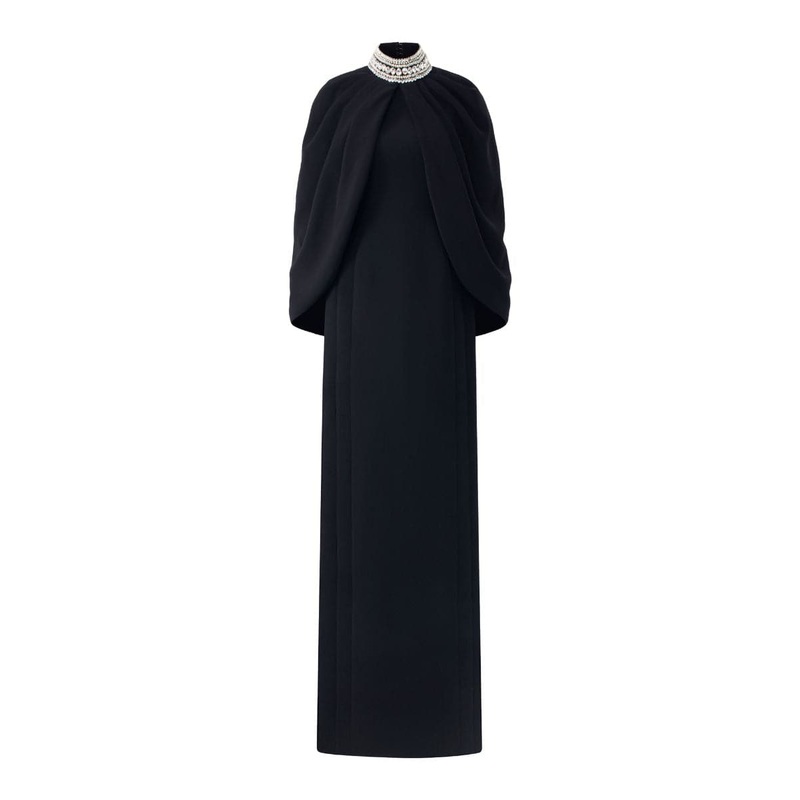 BLACK STONE COLLAR CAPE AND FULL DRESS