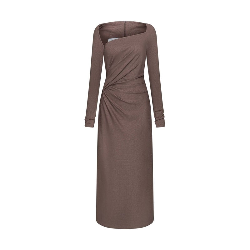 BROWNY SAND LONG SLEEVE MIDI DRESS