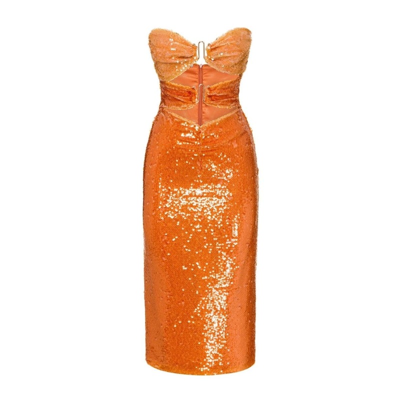 CORAL STRAPLESS SEQUIN DRESS