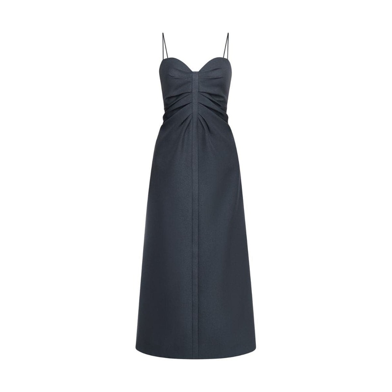 GRAY MIDDLE LINES MIDI DRESS