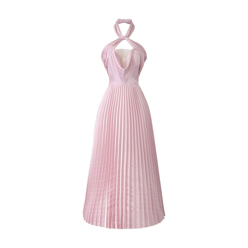 HAYLEY SILK SATIN PLEATED MIDI DRESS