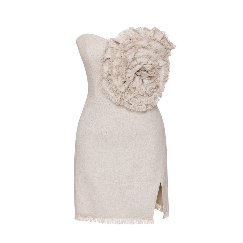 LIANA STRAPLESS LINEN FLOWER DRESS