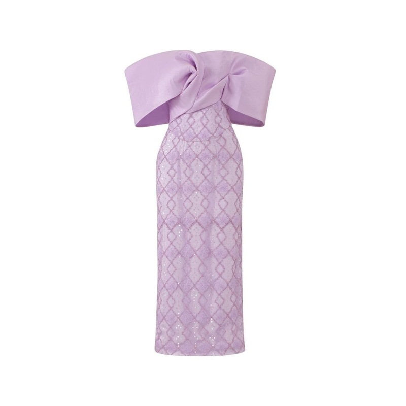 PURPLE GEORGY LACE BODYCON MIDI DRESS