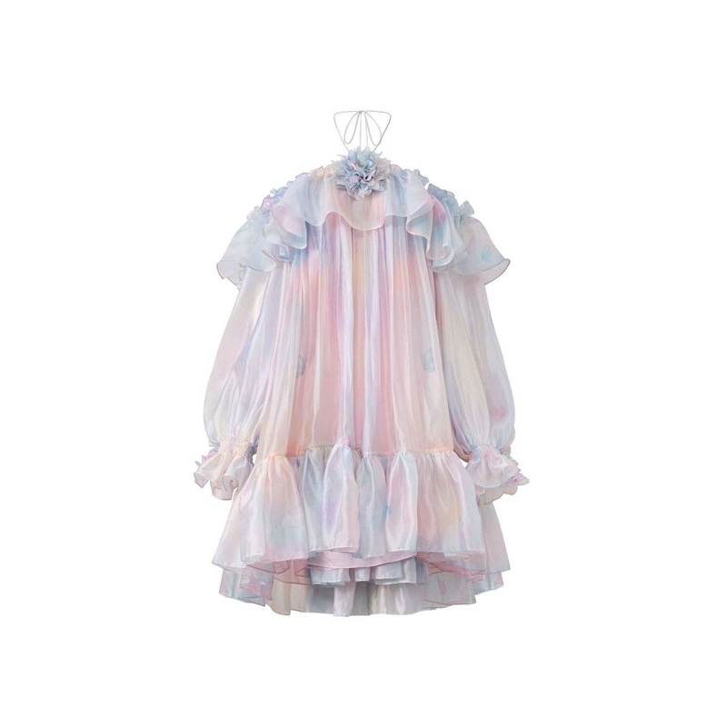 RAINBOW SOPHIE SHINY SILK OFF SHOULDER MINI DRESS