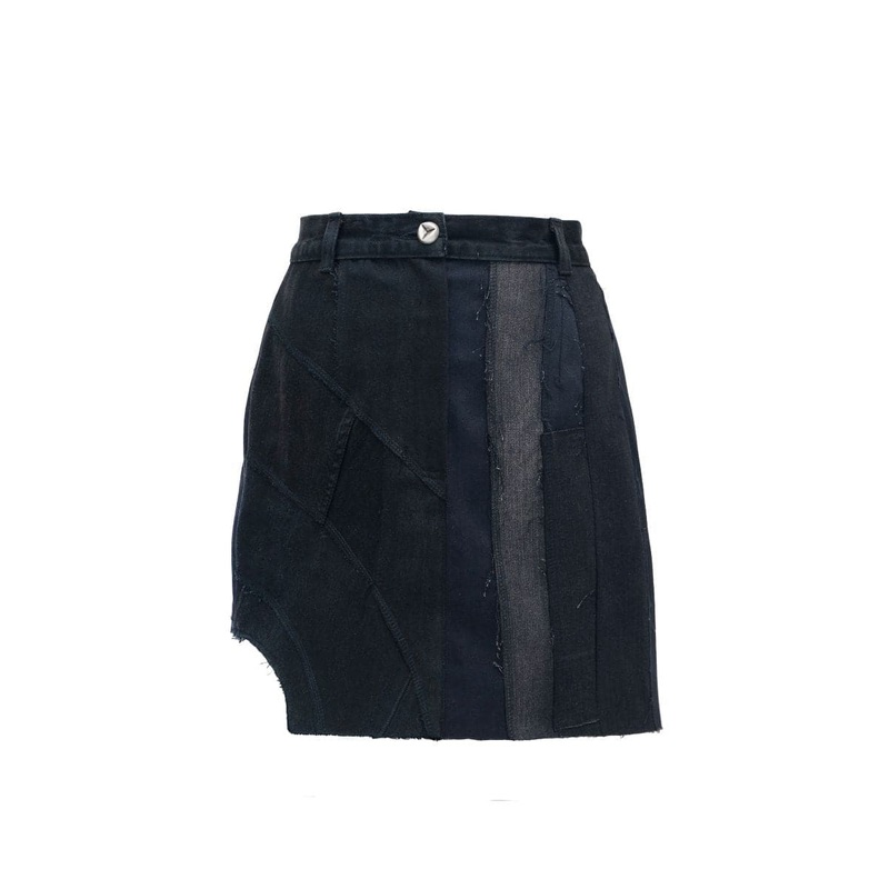 SHORT UPCYCLE CUT-OUT MINI DENIM SKIRT