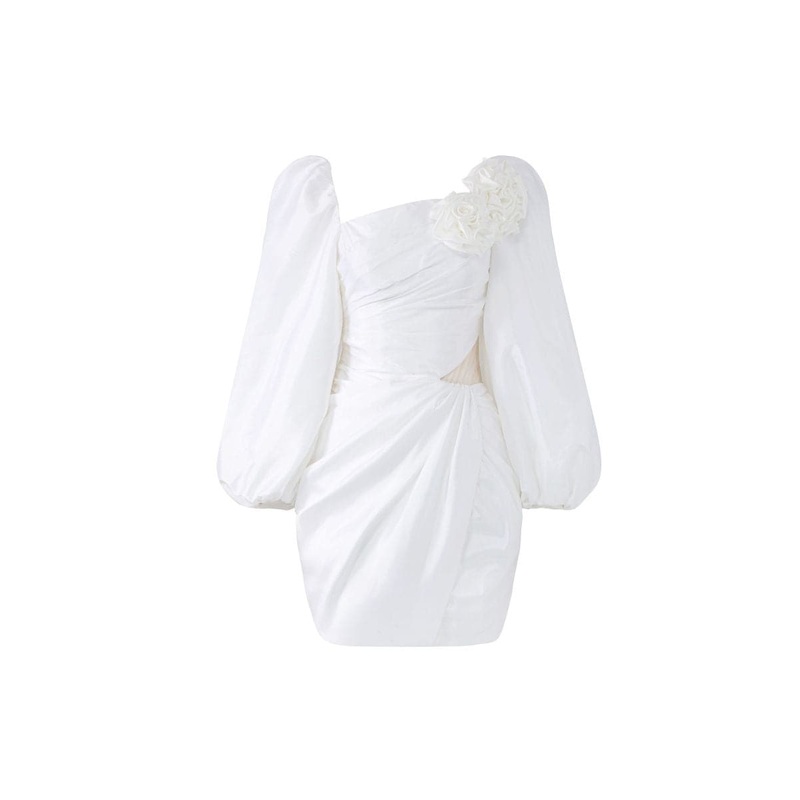WHITE PRESLEY SILK TAFFETA CUT-OUT MINI DRESS