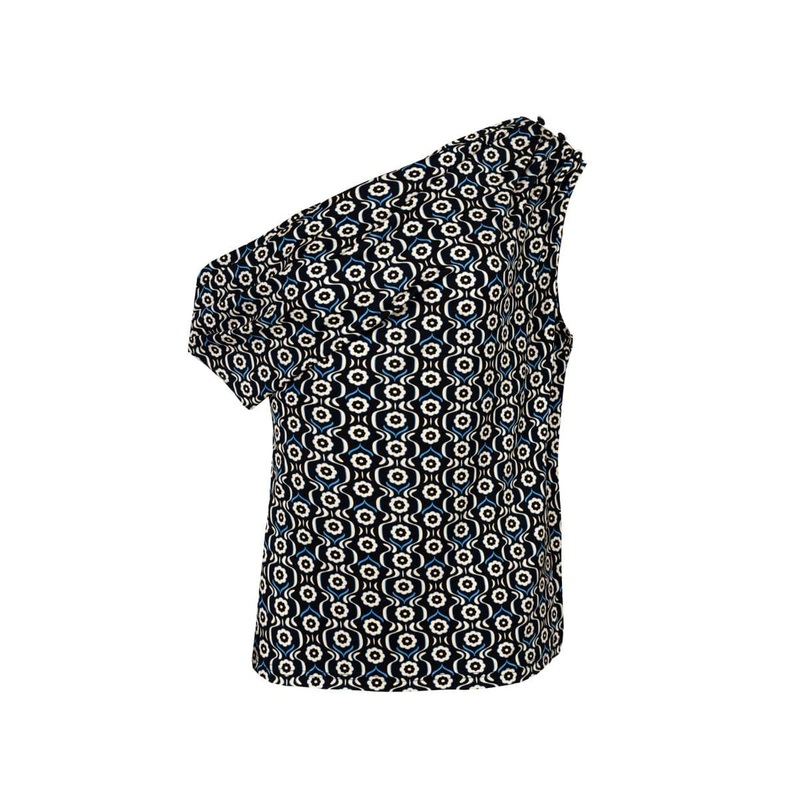BLACK DAISY PRINT DRAPED OFF-SHOULDER TOP