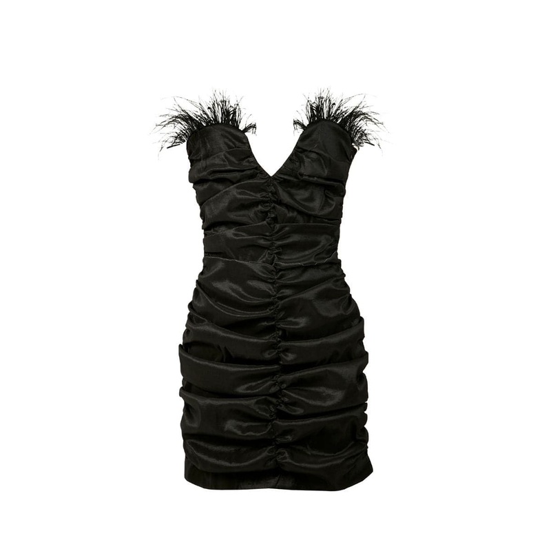BLACK FEATHERED CORSET MINI DRESS