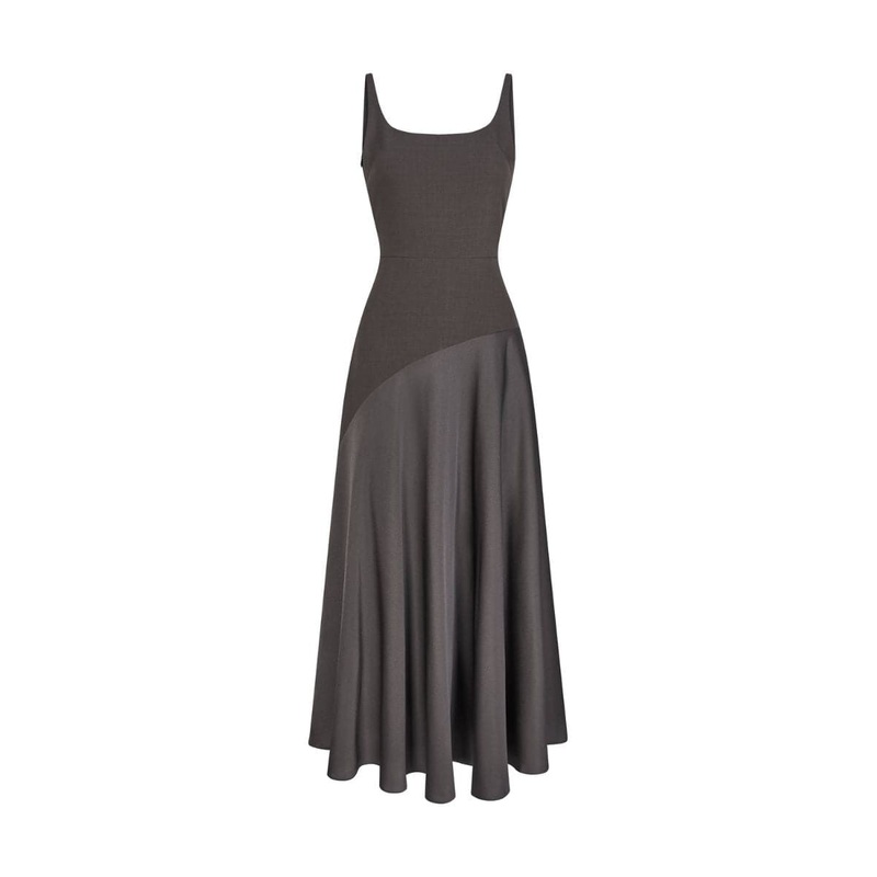 BROWN SLIT CURVE MIDI DRESS