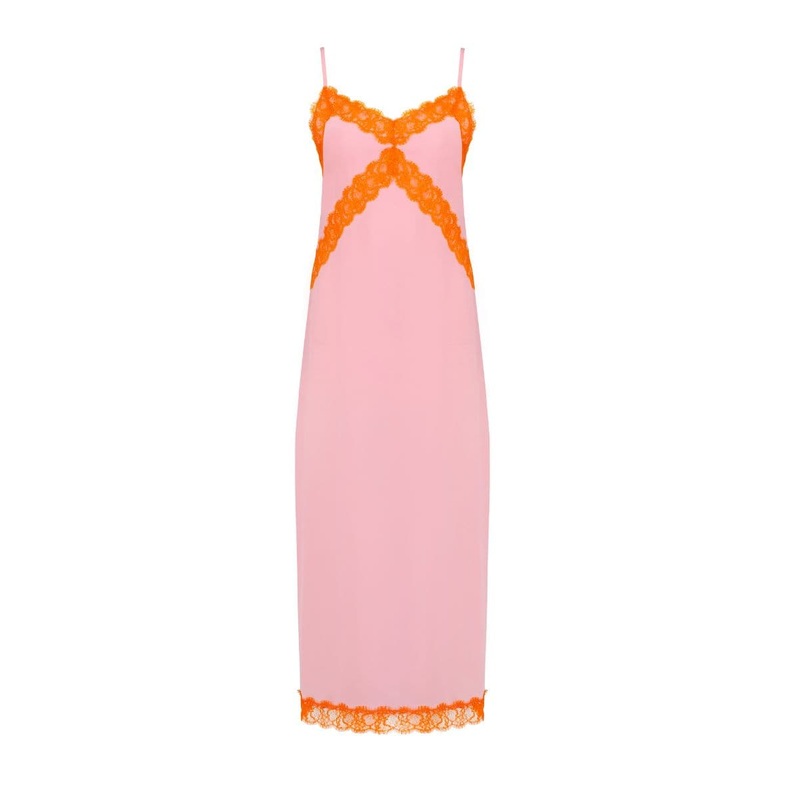 CANDY PINK CREPE DE CHINE SILK MIDI DRESS