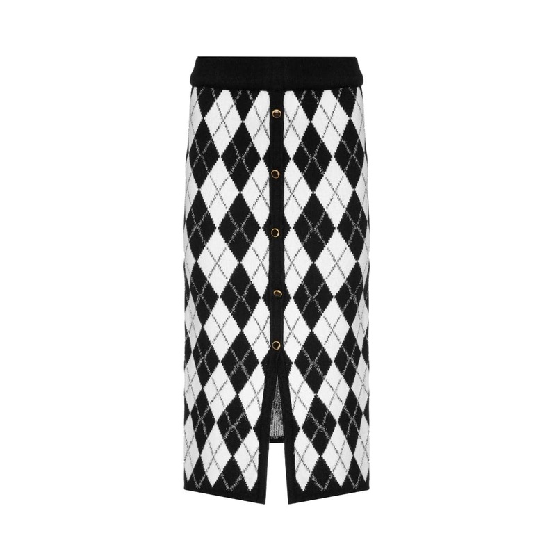CHECKERS KNITTED MIDI SKIRT