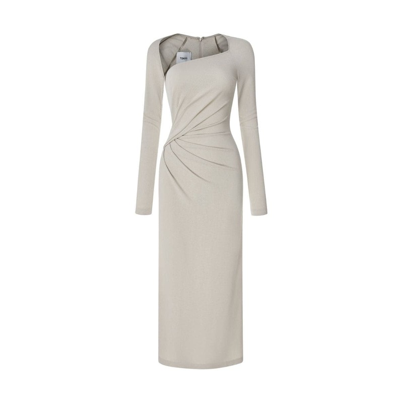 CREAMY SAND RIBBED KNIT DRESS