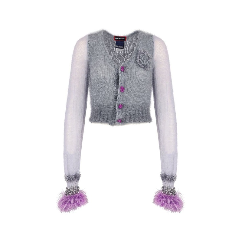 GRAY HANDMADE CASHMERE KNIT CARDIGAN