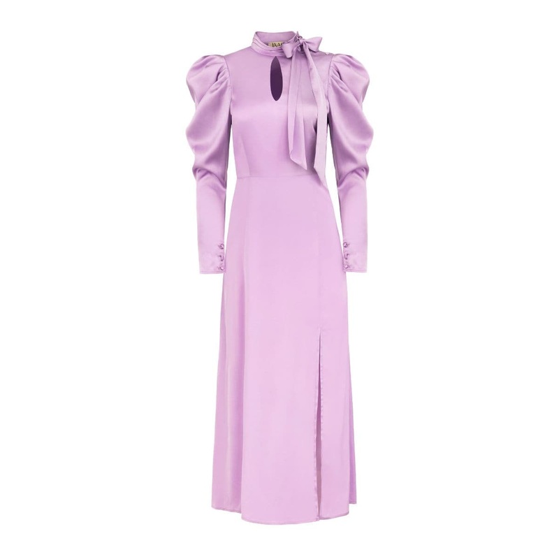 LILAC TIE-DETAILED MIDI DRESS