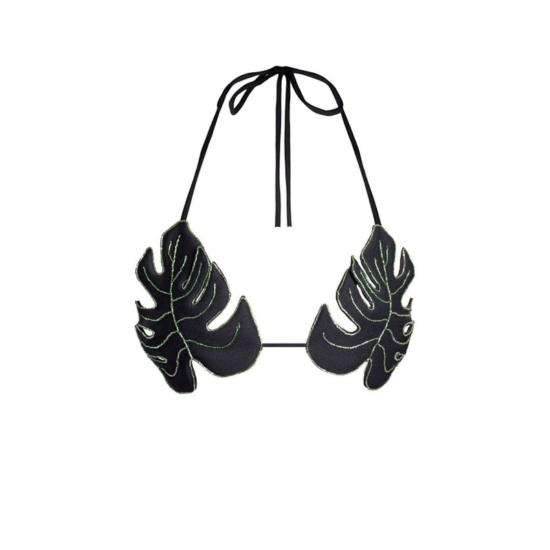 MONSTERA PLANT EMBROIDERED BRA TOP