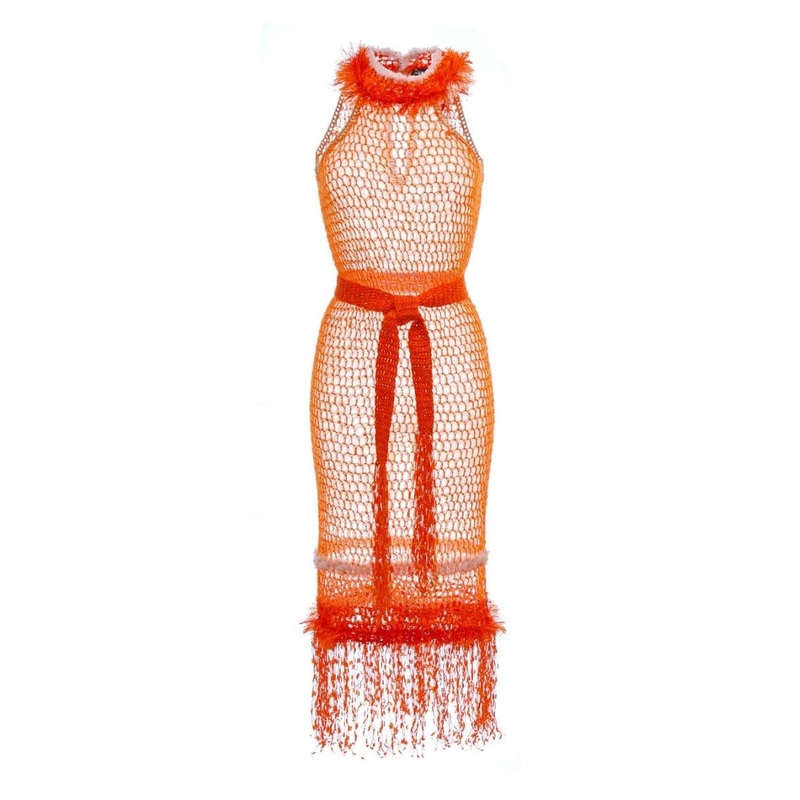 ORANGE ROSE HANDMADE KNITTED MIDI DRESS