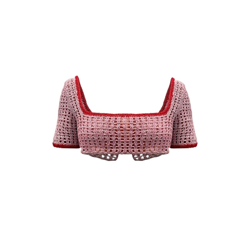 PINK AND RED CROCHET CROP TOP