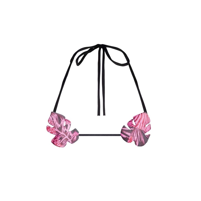 PINK BROQADE MONSTERA PLANT SAFARI BRA