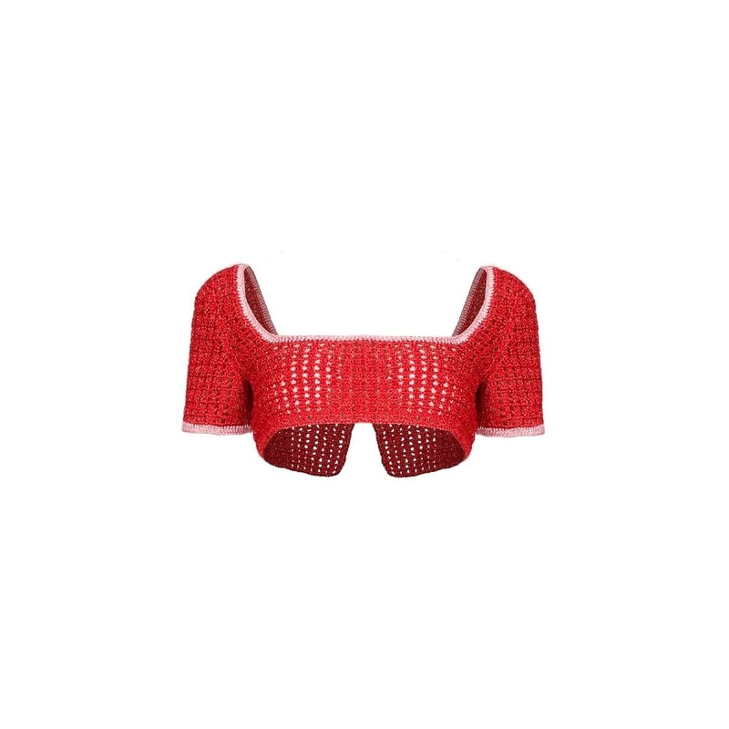 RED AND PINK CROCHET CROP TOP