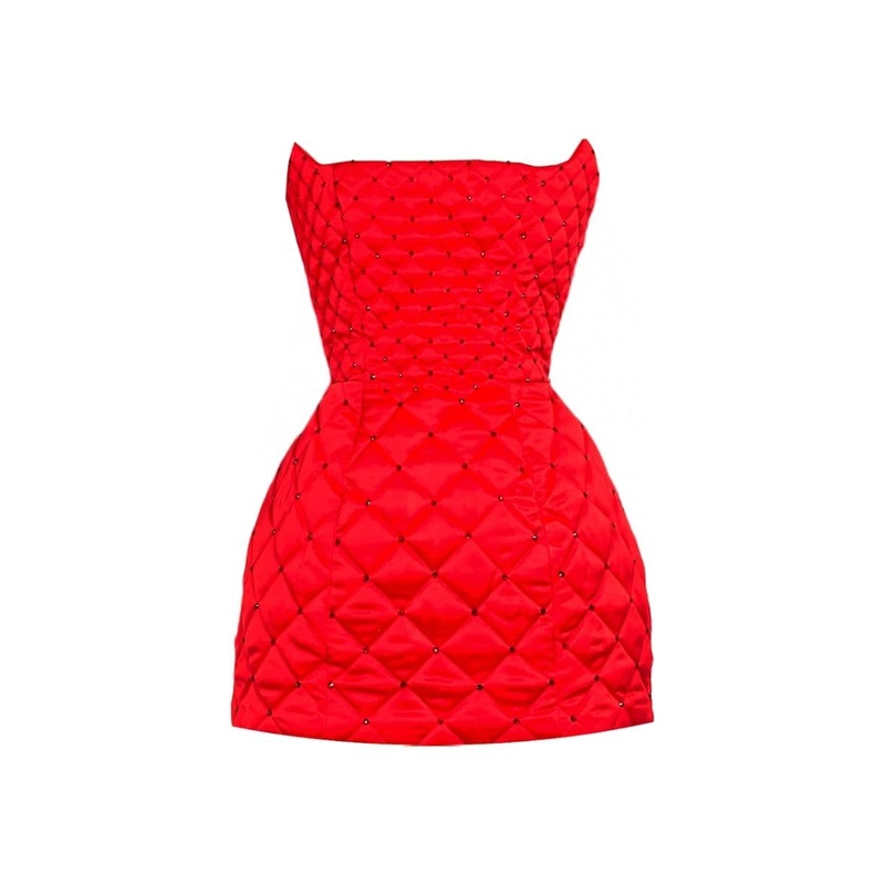 RED QUILTED MINI DRESS