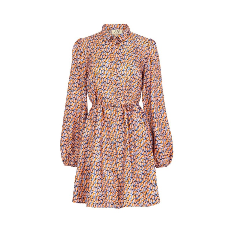 RED SILK PRINTED MINI SHIRT DRESS