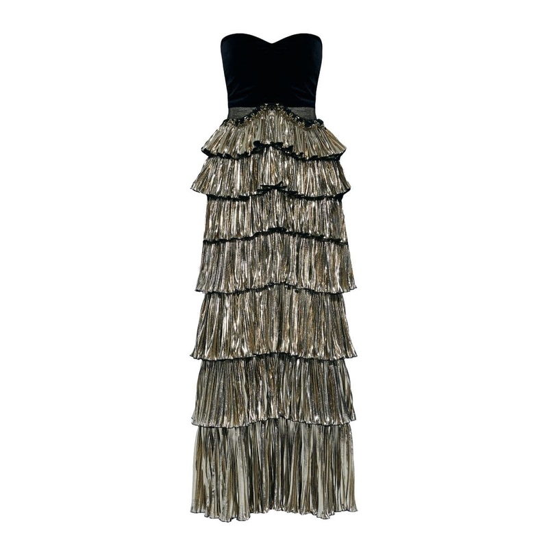 VERSAILLES STRAPLESS RUFFLE TIERED GOWN