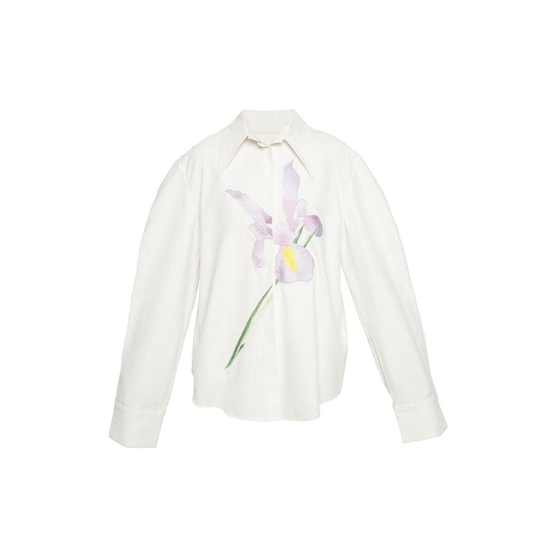WHITE EMBROIDERED HOLE DETAIL TAILORED SHIRT