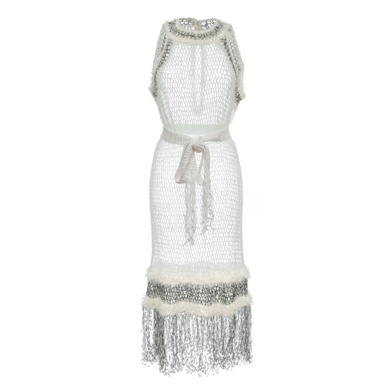 WHITE ROSE HANDMADE KNITTED MIDI DRESS