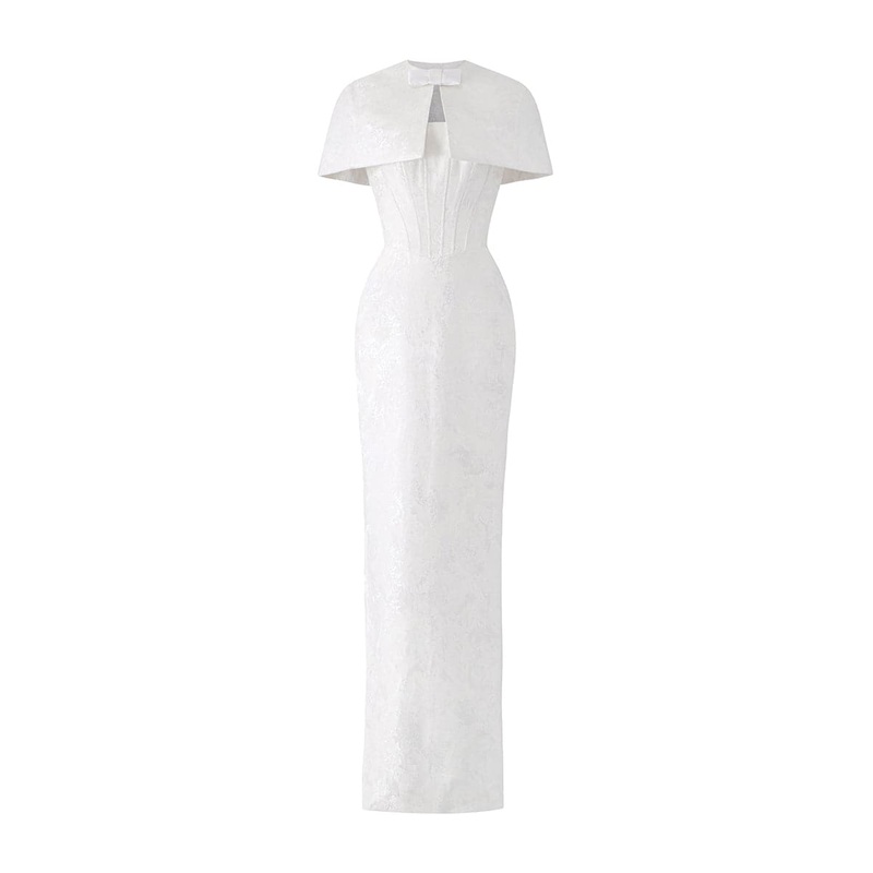 BUSTIER GOWN WITH MINI CAPE