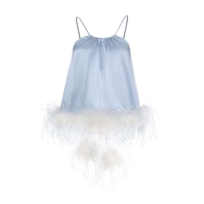 CRYSTAL BLUE BRIDE-TO-BE HALTER NECK SILK TOP WITH REMOVABLE FEATHERS
