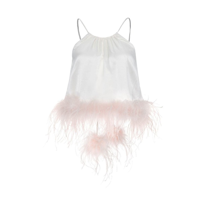 IVORY BRIDE-TO-BE HALTER NECK SILK TOP WITH REMOVABLE FEATHERS
