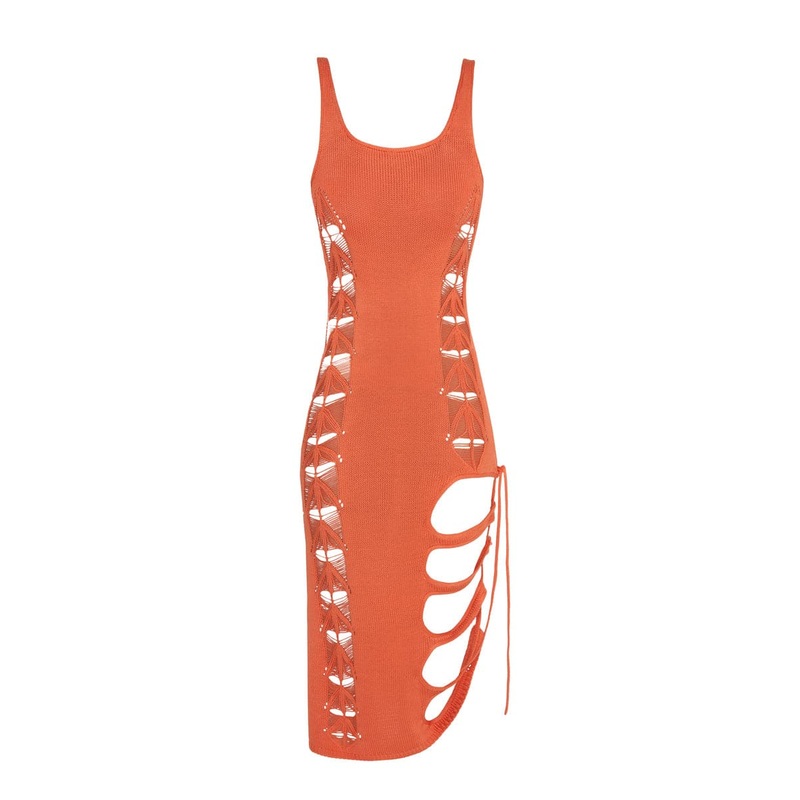 KNITTED BODYCON CUT-OUT MIDI DRESS