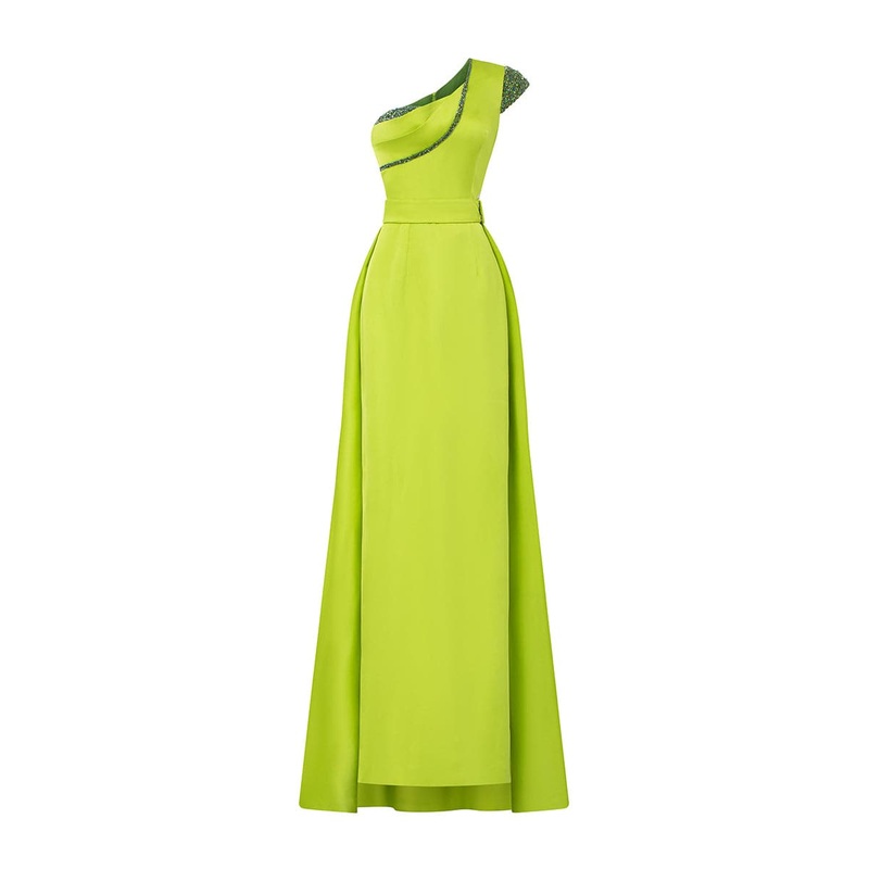 ONE-SHOULDER DRESS WITH ASYMMETRICAL BURST PLEATS