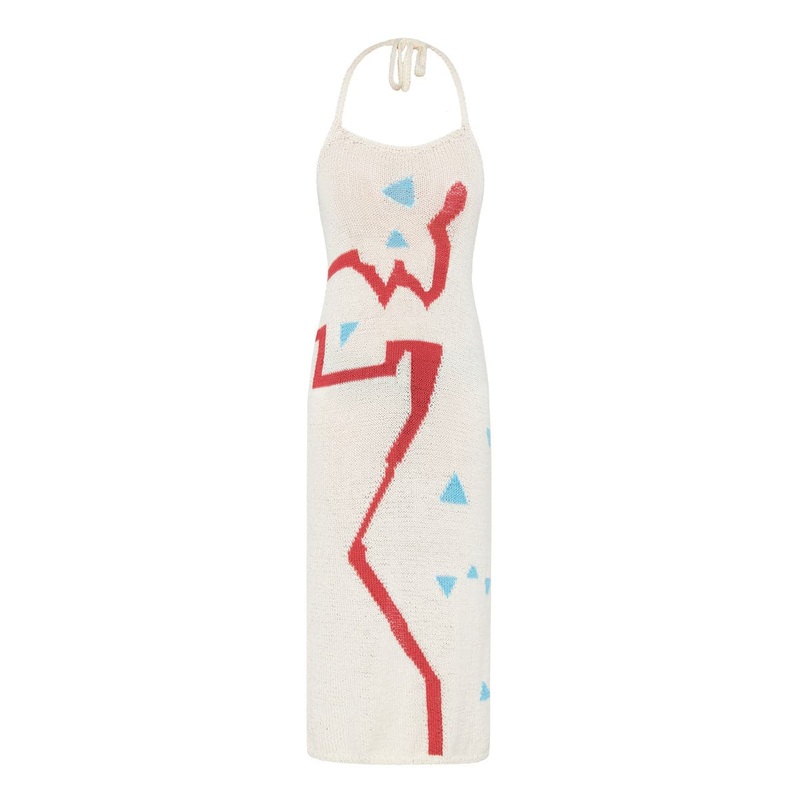 PATH PRINT KNITTED MIDI DRESS
