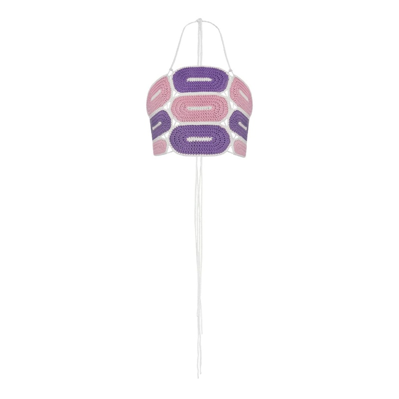 PINK AND PURPLE CROCHET TIE STRAP TOP