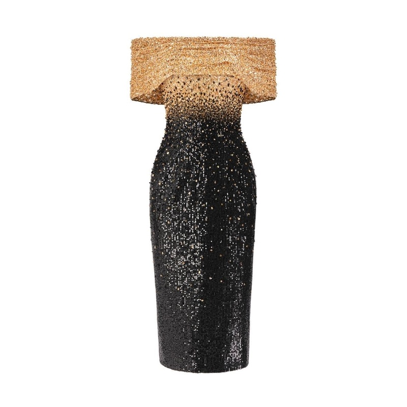 ROSELILY PENCIL OFF-SHOULDER MIDI DRESS