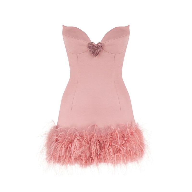ROSY FEATHER STRAPLESS MINI DRESS