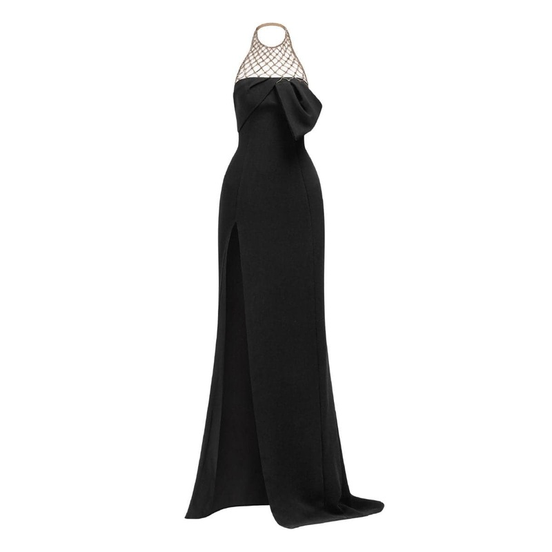 SABRINA HALTER CREPE MAXI DRESS