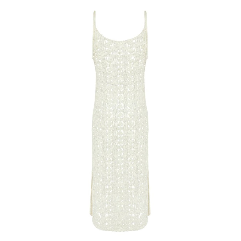 WHITE CROCHET MIDI DRESS