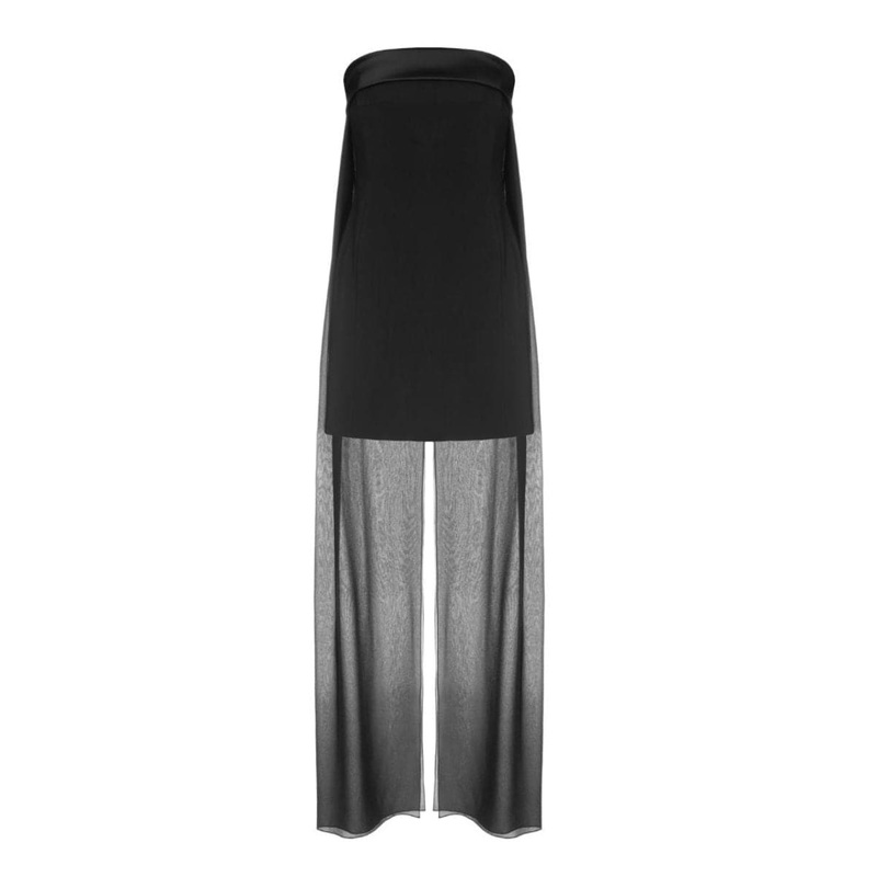 BLACK STRAPLESS MINI DRESS WITH TRAIN