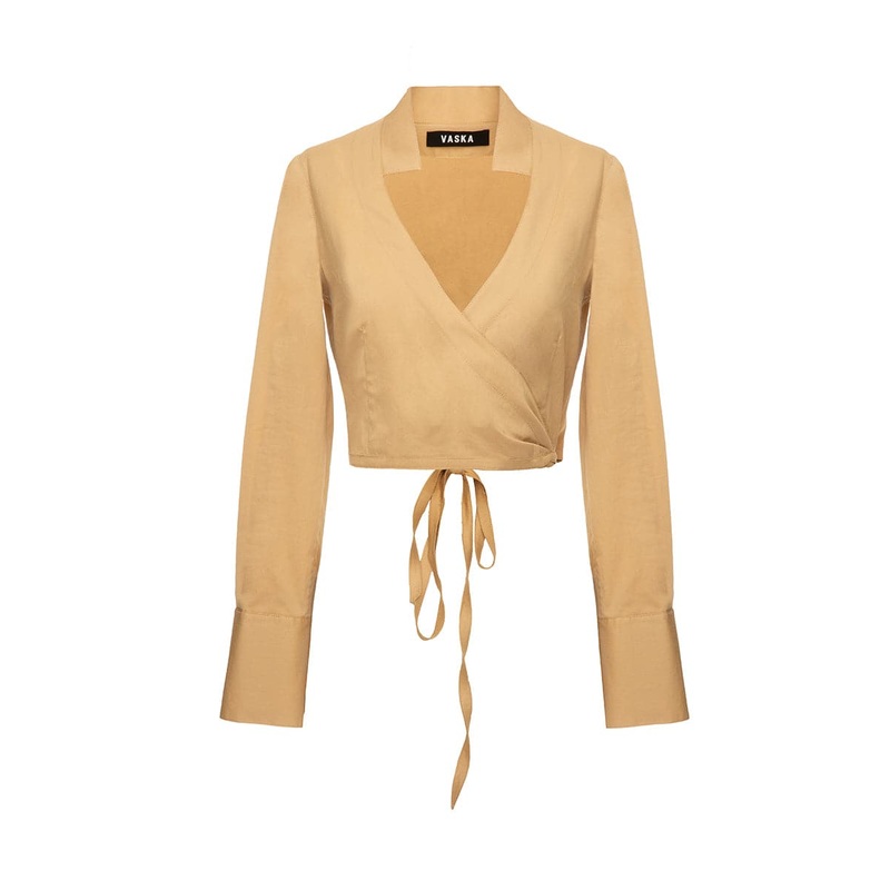 CROPPED TAN WRAP SHIRT