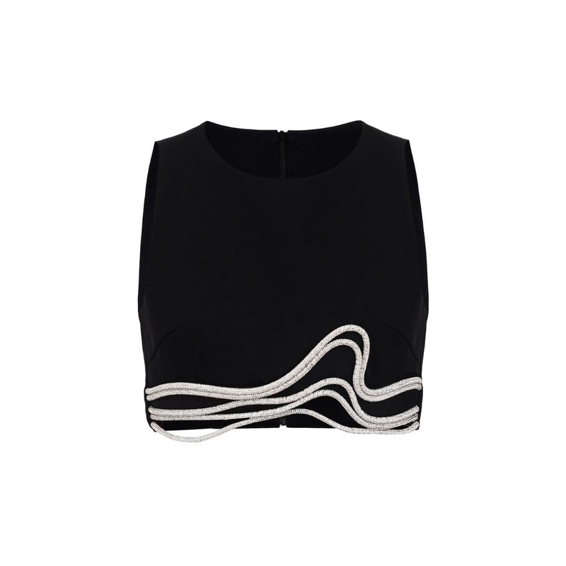 CUTOUT EMBELLISHED BLACK CROP TOP
